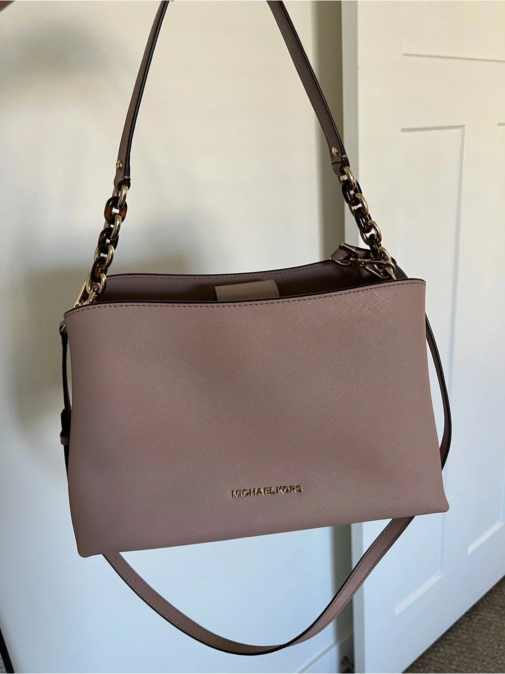 Michael Kors Blush Pink Saffiano Leather Shoulder Bag with Gold Hardware